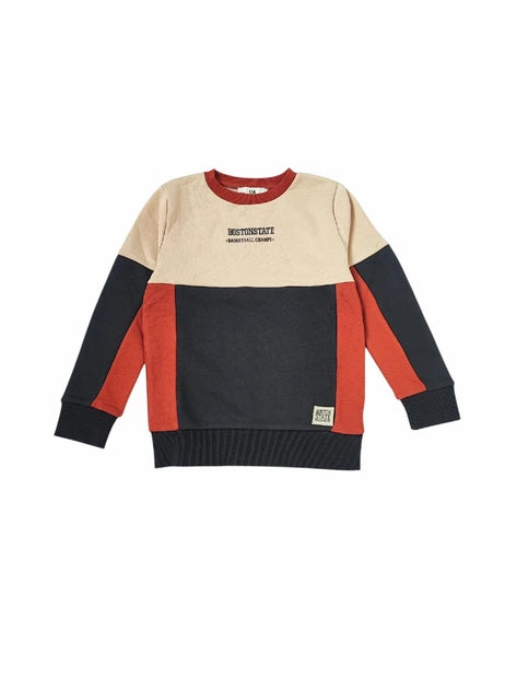 Kids Color Block Sweatshirt - Navy, Cream & Rust "Boston State" Basketball Theme