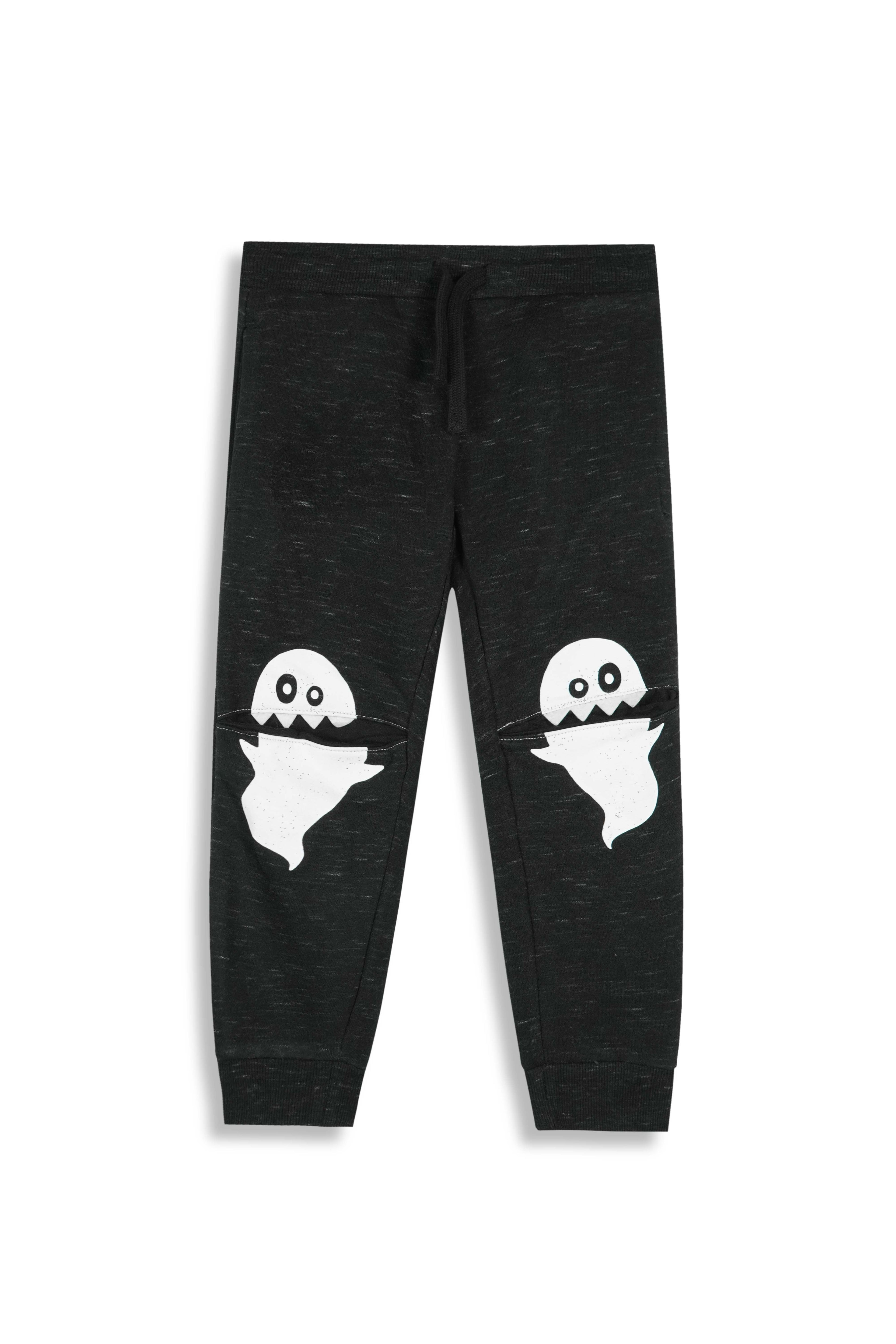 Kids' Charcoal Grey Joggers with Interactive Ghost Knee Graphic