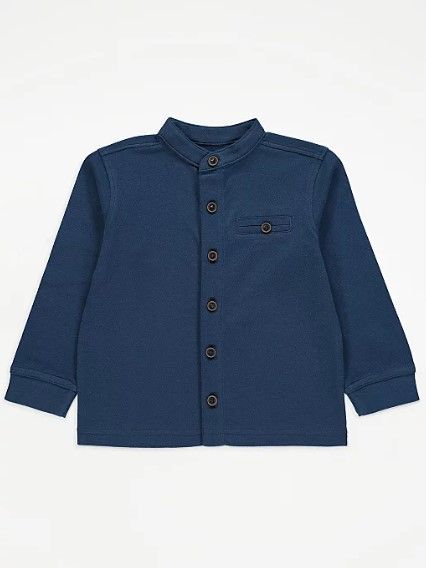 Navy blue grandad collar long sleeve shirt