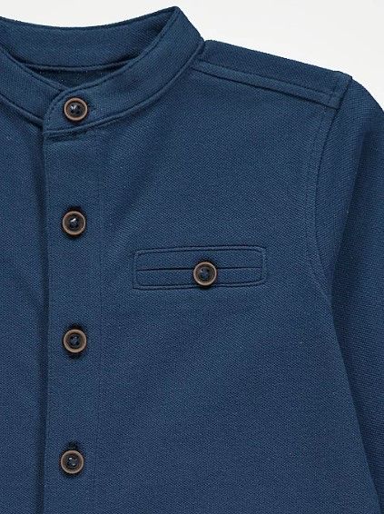 Navy blue grandad collar long sleeve shirt
