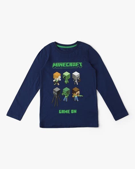 Nany blue long sleeved cotton minecraft graphic t-shirt