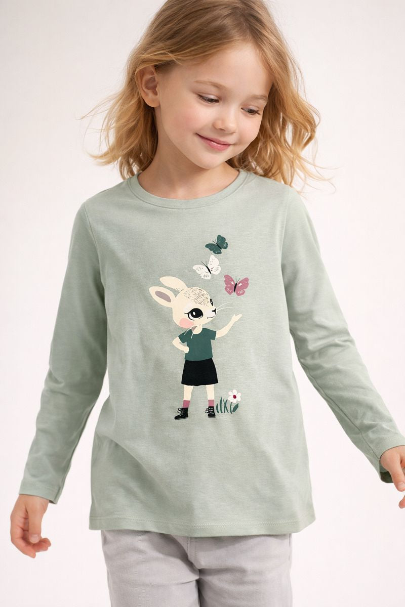 Long Sleeve Shirt with Rabbit & Butterfly Graphic