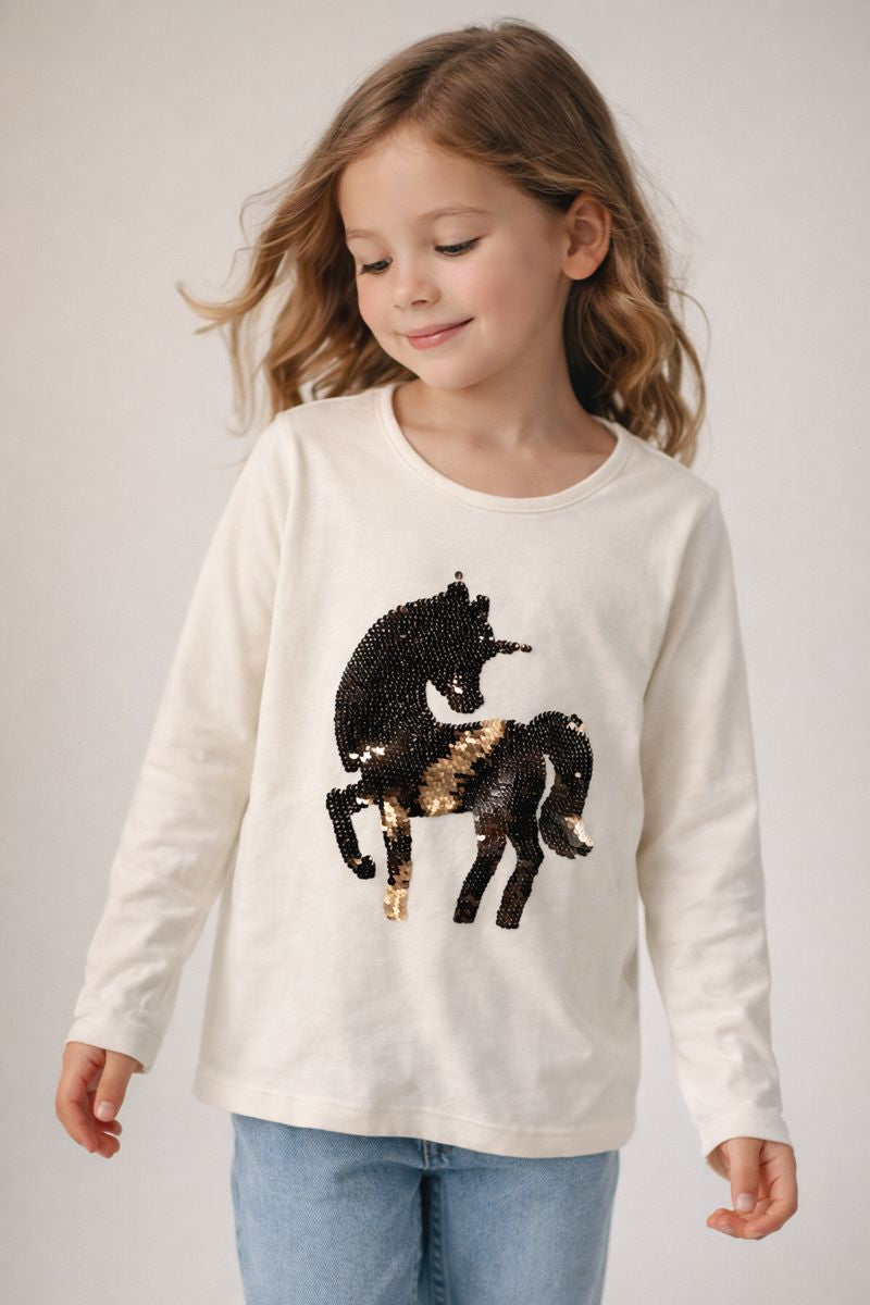 Long Sleeve Shirt with Sequin Unicorn Graphic