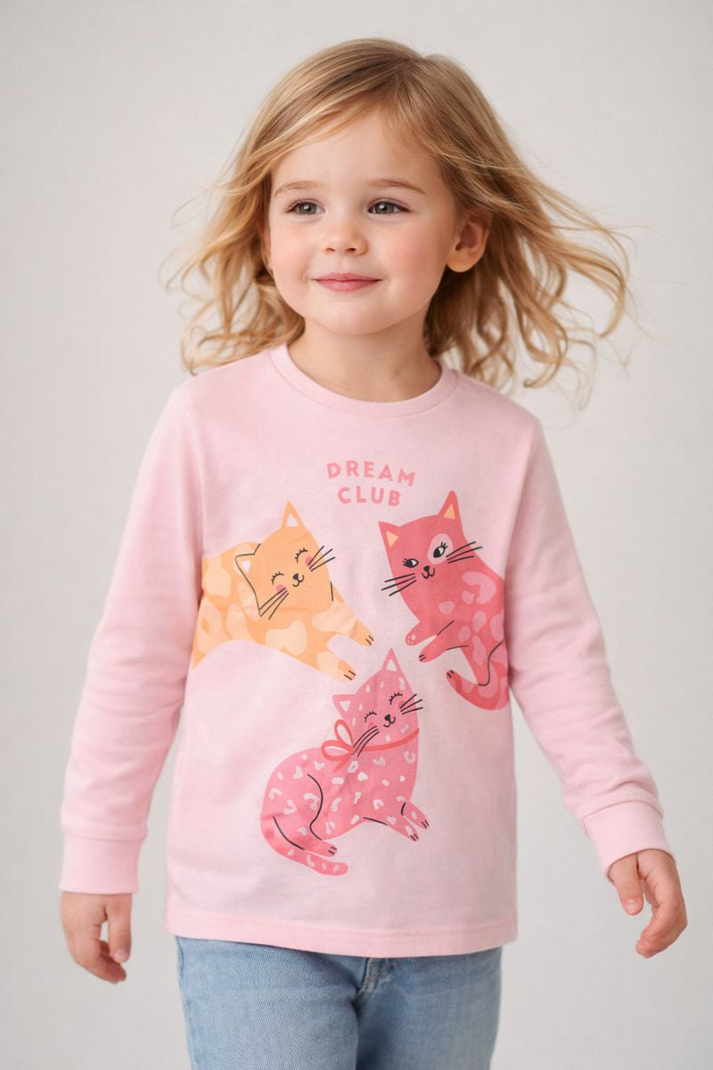 CA Baby Pink Full Sleeve Shirt with Cat Printed