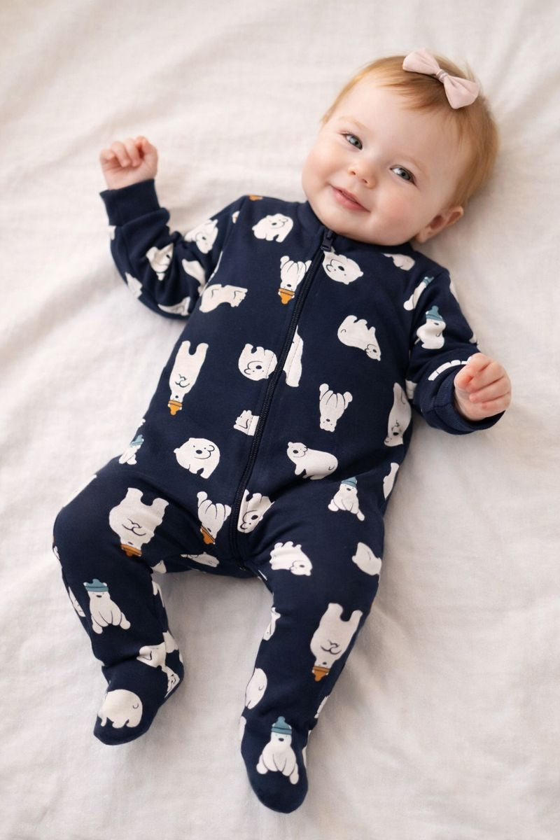 Dark Blue Romper with Polar Bear Print