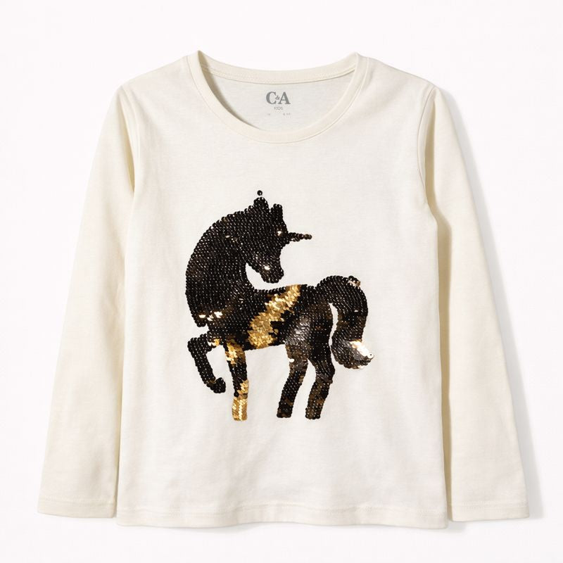 Long Sleeve Shirt with Sequin Unicorn Graphic