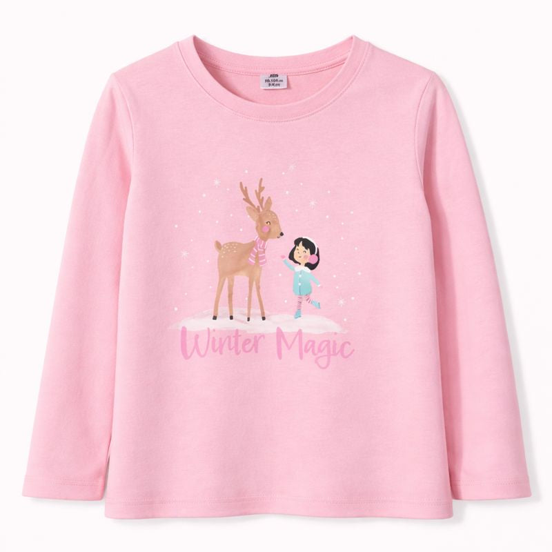 Pink Long Sleeve Shirt with Girl & Winter Magic Text