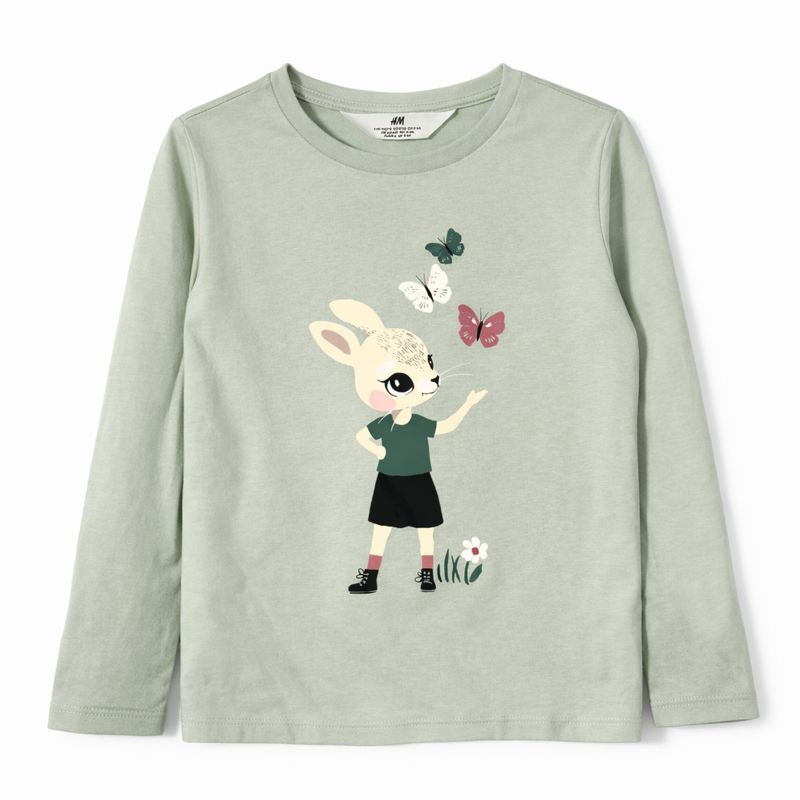 Long Sleeve Shirt with Rabbit & Butterfly Graphic