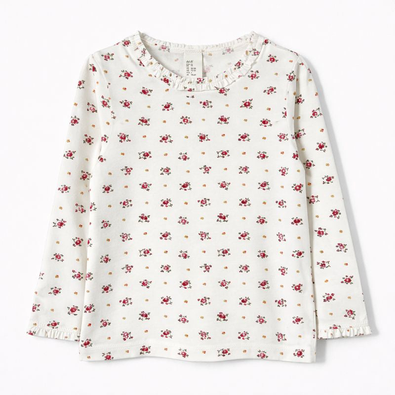 White Long Sleeve with Red & Green Ditsy Print (BG-000171)