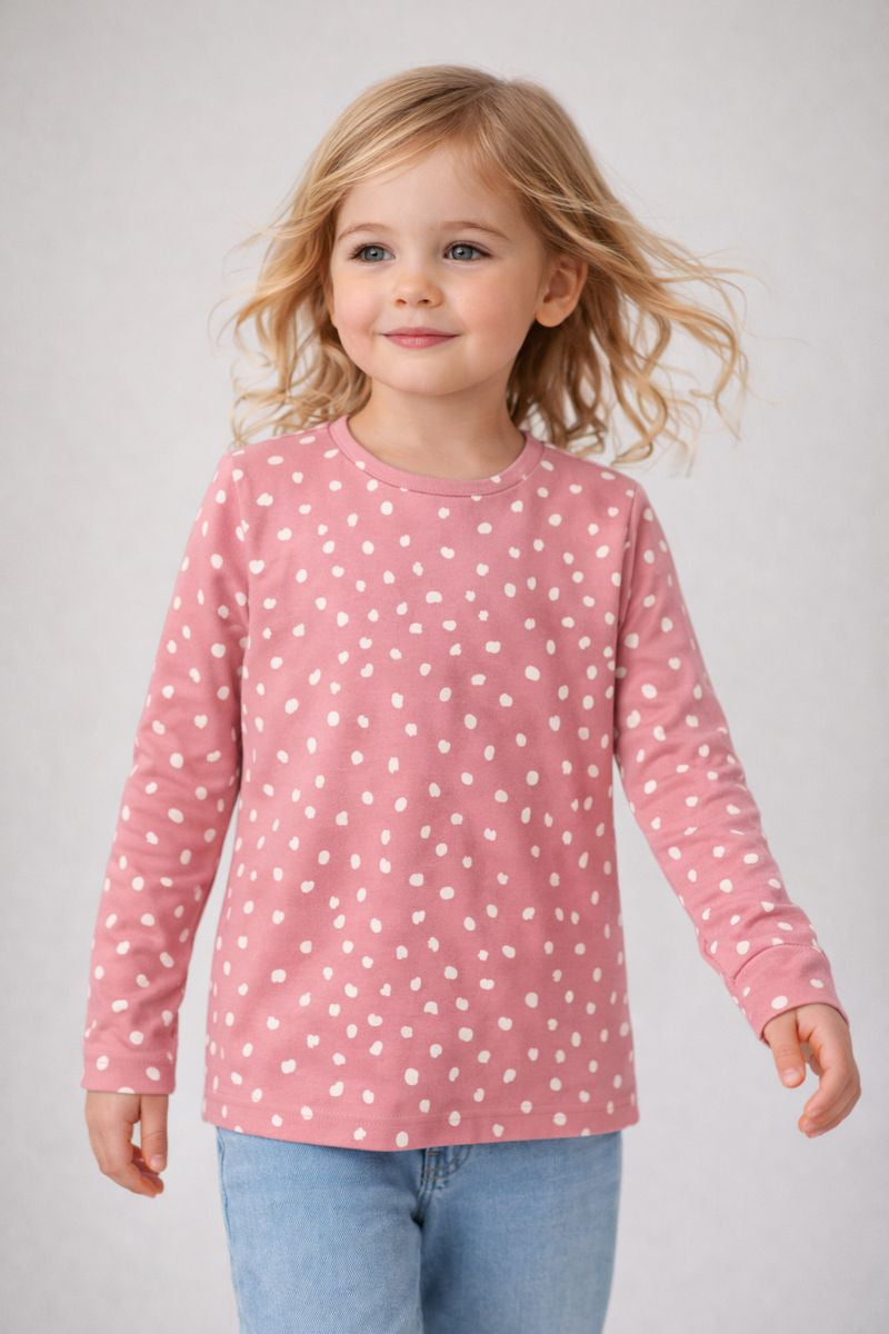 Pink Full Sleeve Shirt with White Dots
