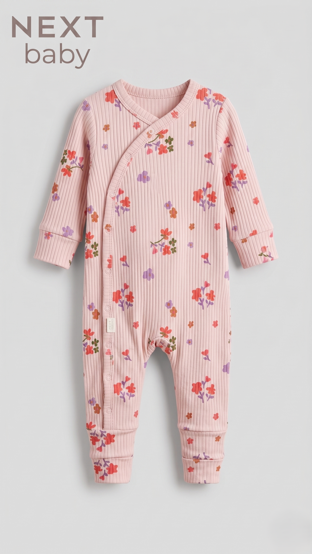 Pink Floral Ribbed Wrap Front Sleepsuit (BG-000640)