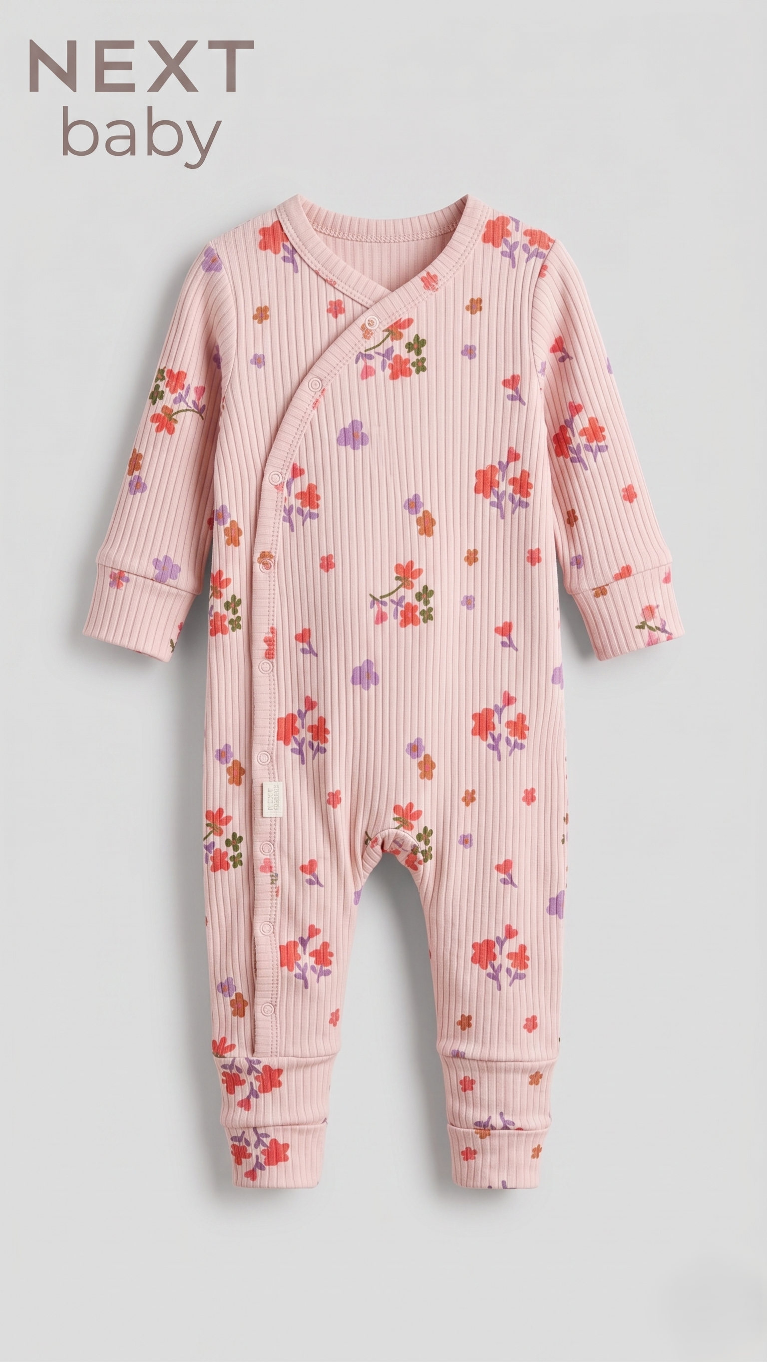 Pink Floral Ribbed Wrap Front Sleepsuit (BG-000640)