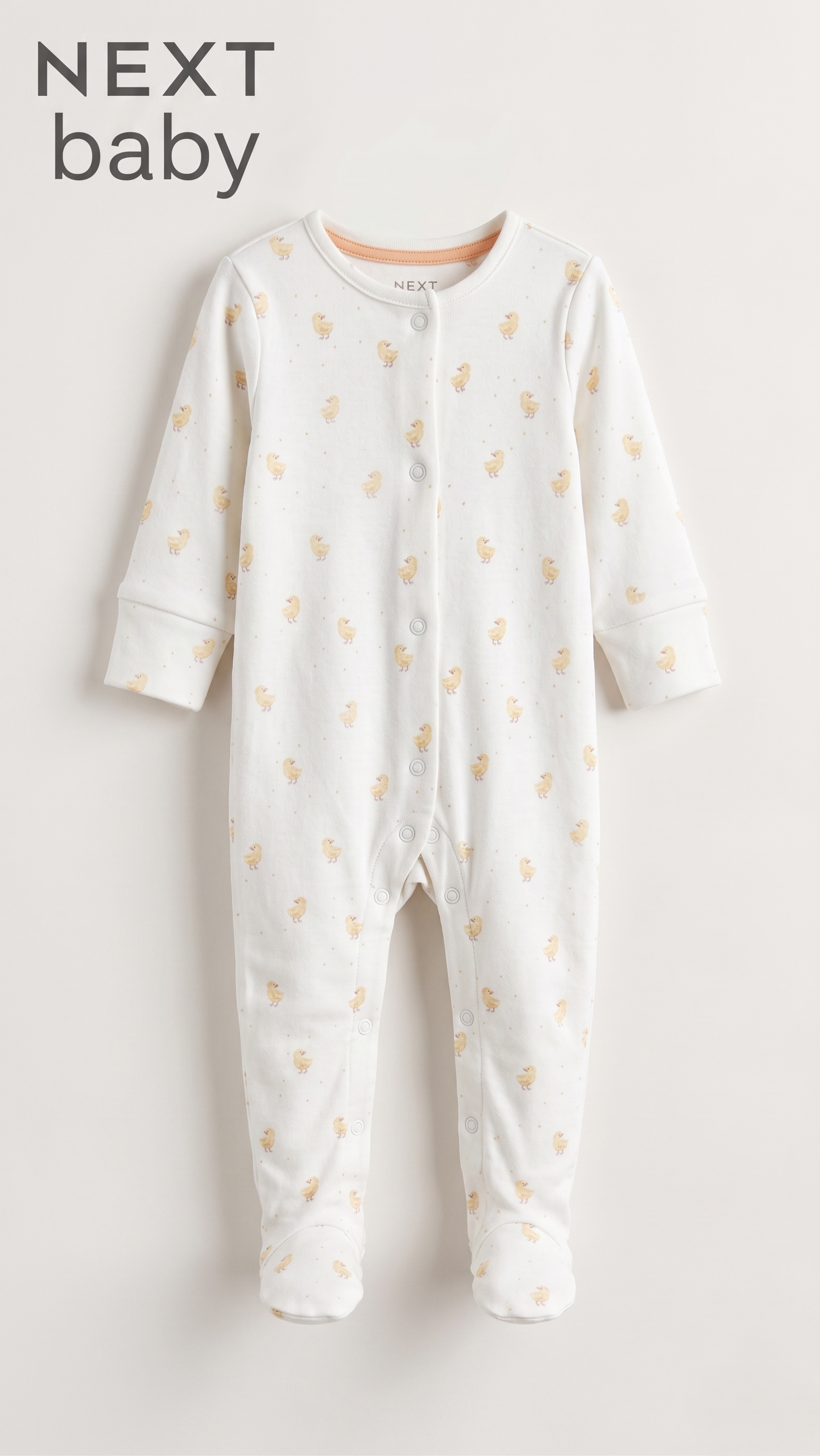 White Baby Chick Print Footed Romper (BG-000668)