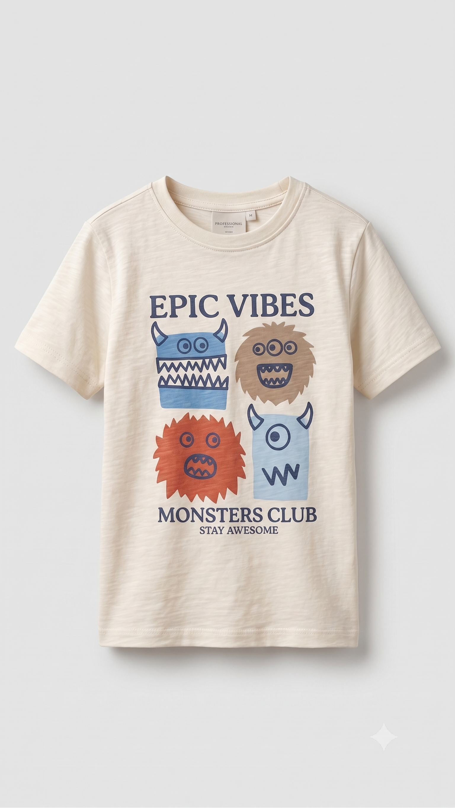 Boys' "Epic Vibes" Monsters Club Graphic T-Shirt - Cream (BG-000840)