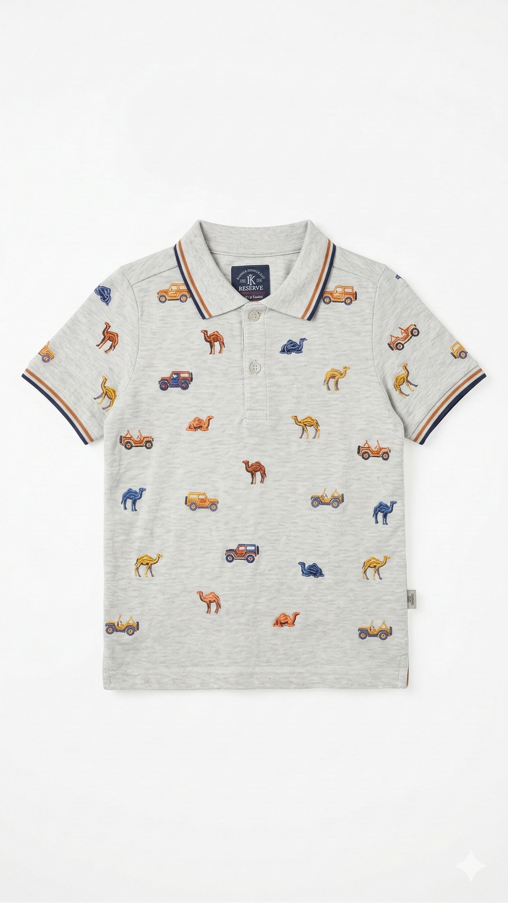 Boys Grey Polo shirt with Camels & Off-Road Vehicles (BG-000411)