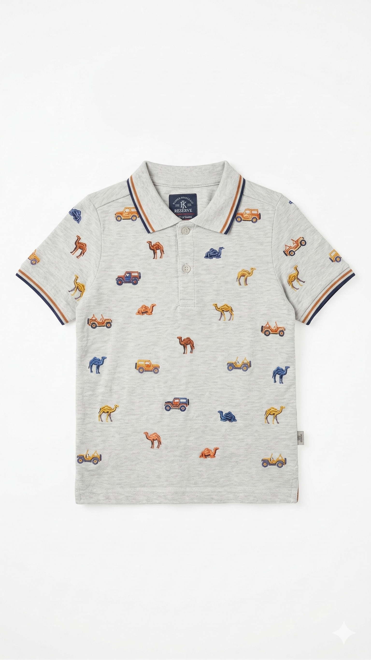 Boys Grey Polo shirt with Camels & Off-Road Vehicles (BG-000411)