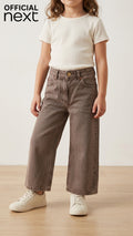 Girls Taupe Brown Wide-Leg Denim Jeans (Next) (BG-000941)