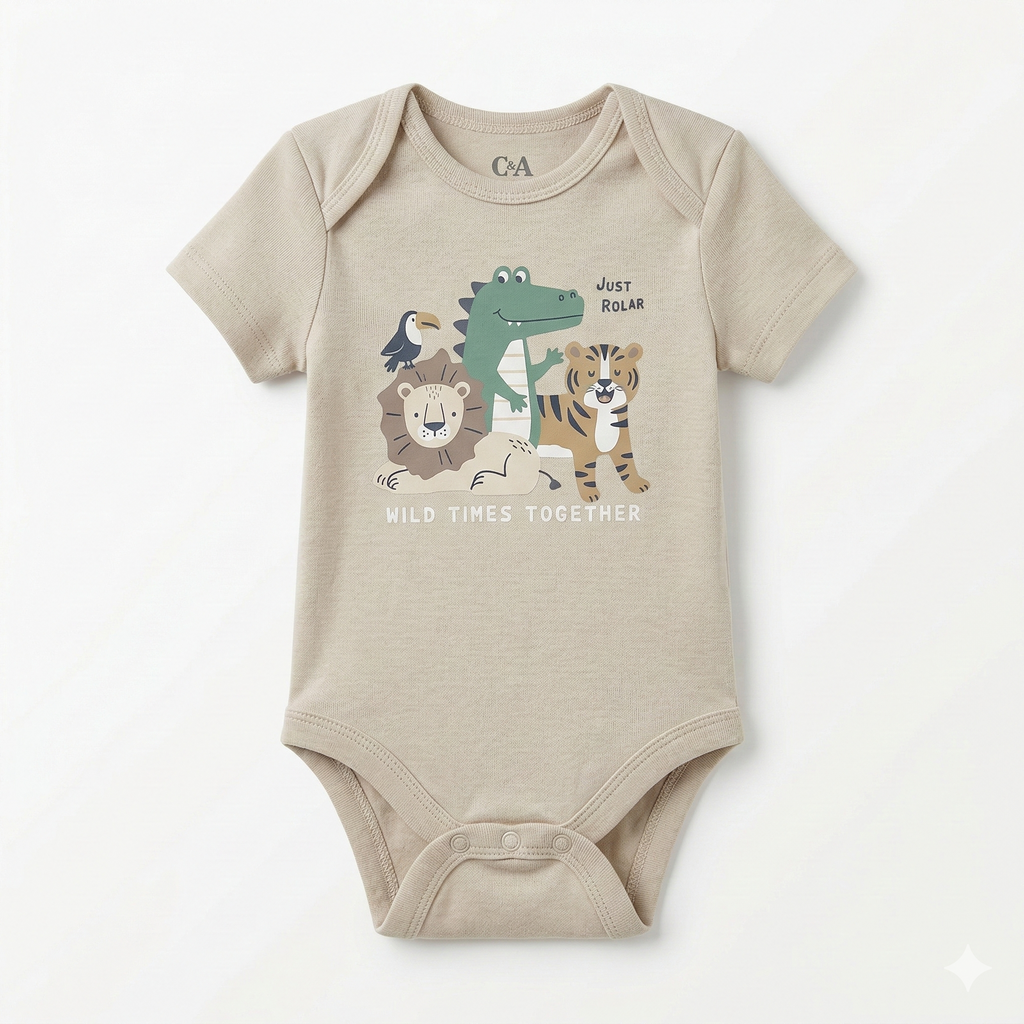 Light Khaki Amimal Printed Bodysuit (BG-000412)