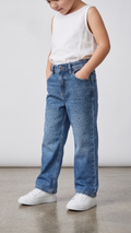 Blue Rhinestone Embellished Girls' Wide leg Jeans (BG-000682)