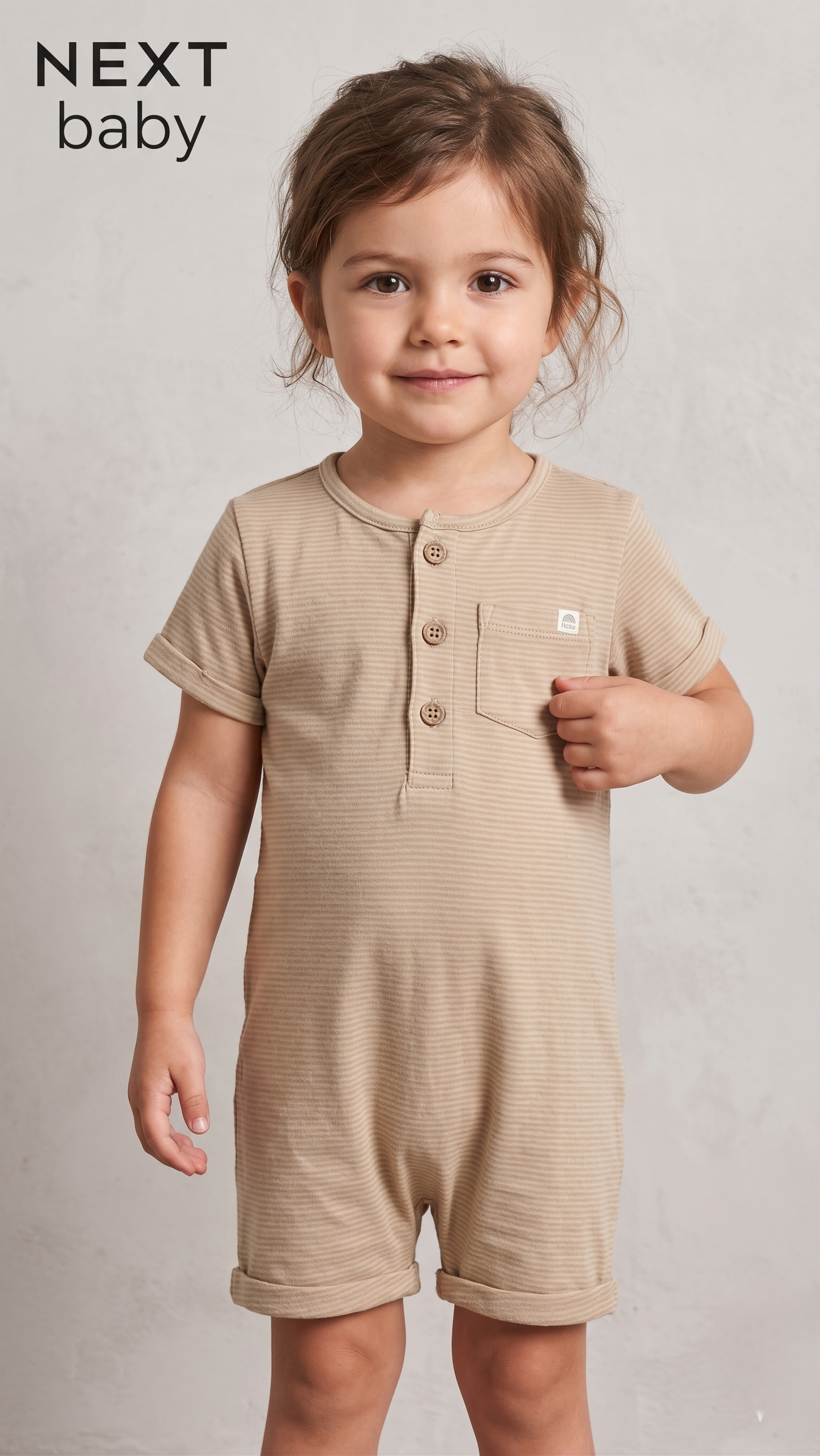 Next Baby Elegant Taupe Ribbed Short-Sleeve Romper (BG-000579)