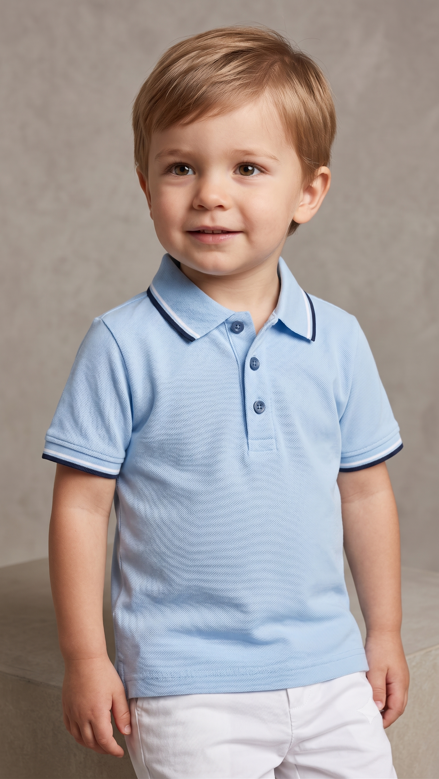 Boys' Classic Short Sleeve Polo Shirt with Striped Collar - Light Blue (BG-000845)