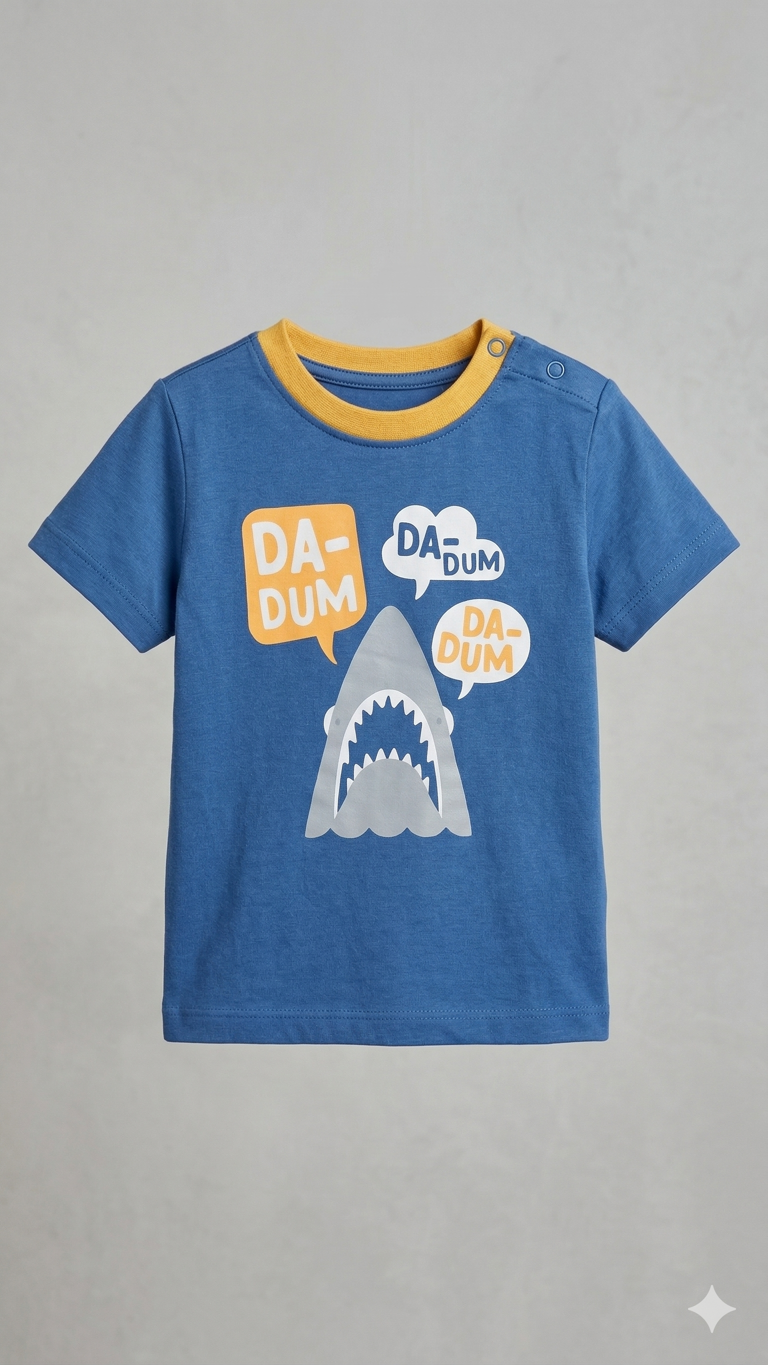 Blue Kids Short Sleeve T-shirt with Shark Graphic Print and saying Da Dum (BG-000429)