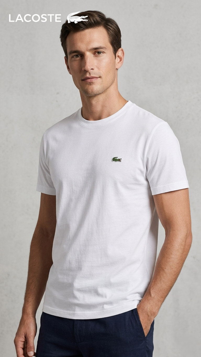 Men’s Luxury Casual Half Sleeve T-Shirt by Lacoste – White (BG-000627)