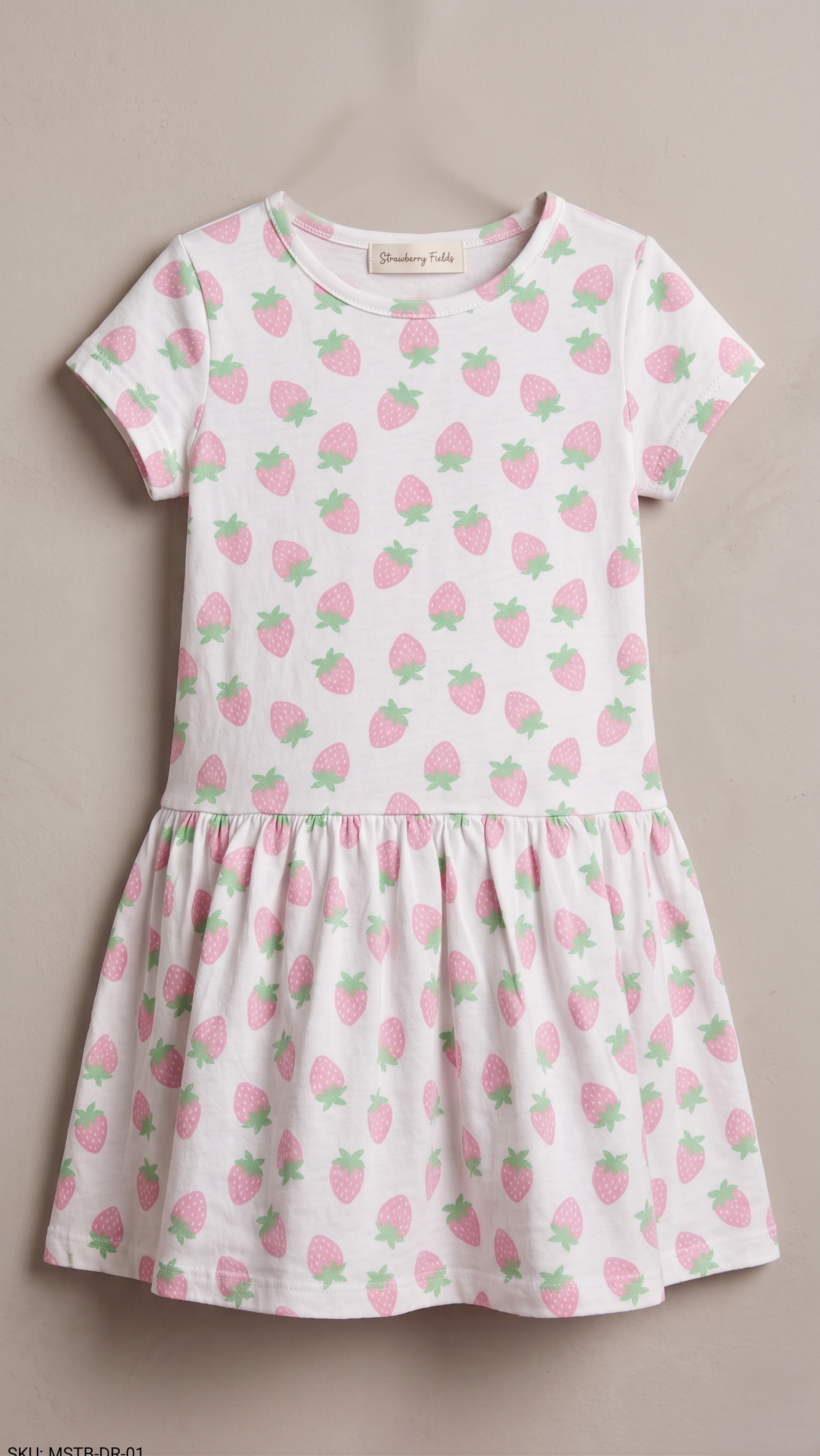 Strawberry Print Drop-Waist Girls' Dress (BG-000569)