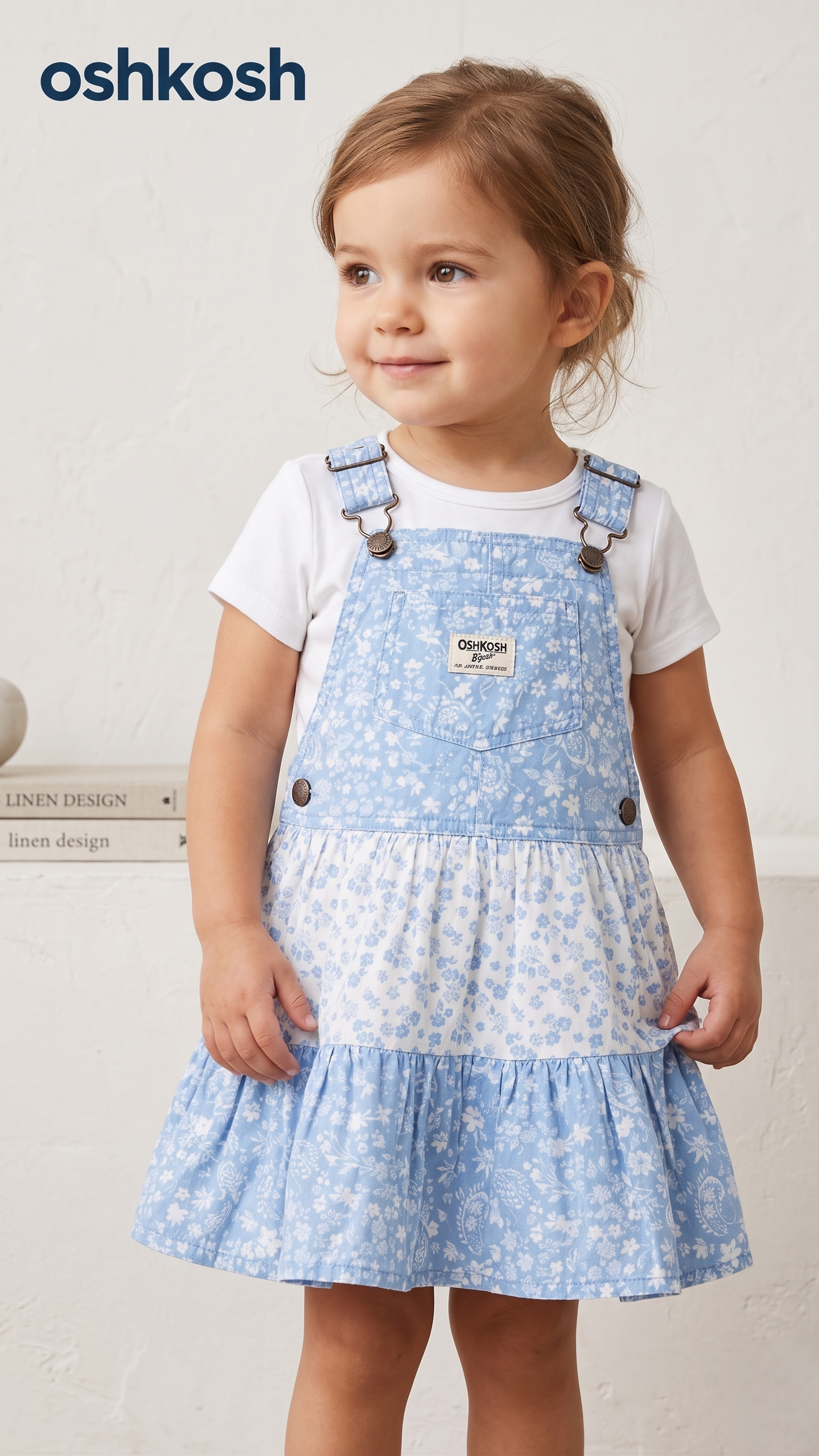 OshKosh All-Over Blue Floral Tiered Dungaree Dress (BG-000576)