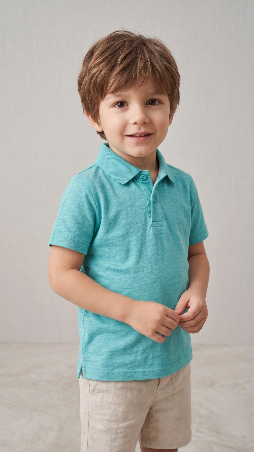 Boys' Classic Slub Cotton Short Sleeve Polo Shirt - Light Teal (BG-000838)