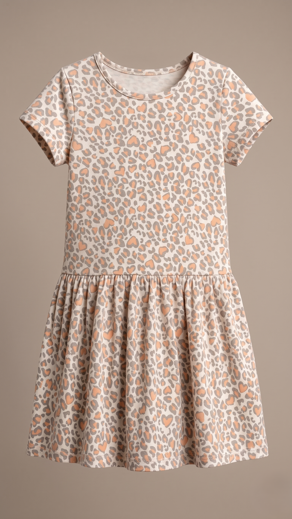 Cream Leopard Heart Print Drop-Waist Frock (BG-000645)
