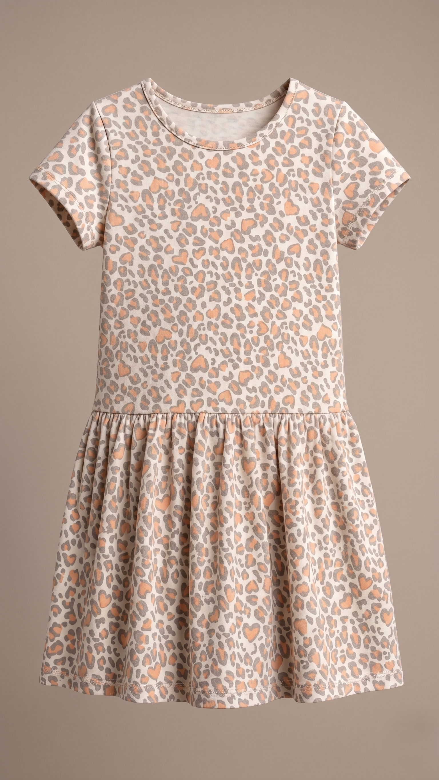 Cream Leopard Heart Print Drop-Waist Frock (BG-000645)
