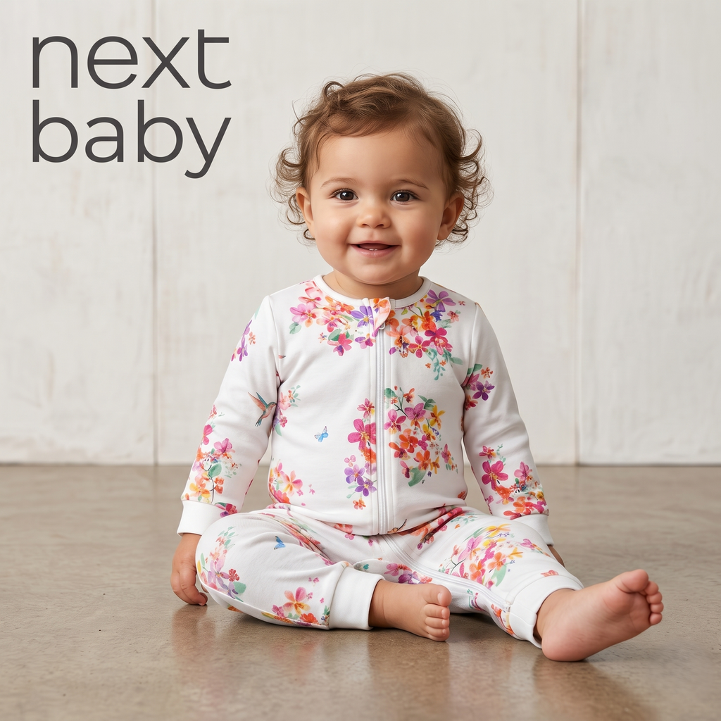 White Tropical Floral & Hummingbird Zip Romper (BG-000642)