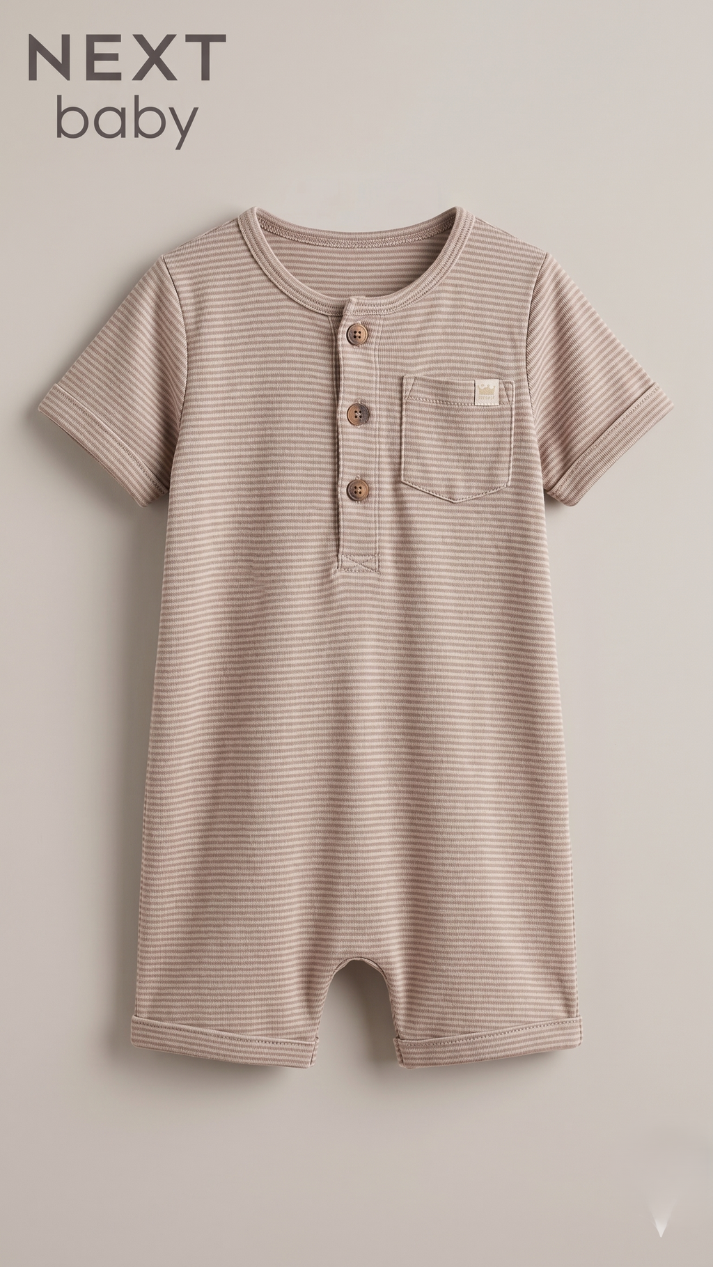 Next Baby Minimalist Beige Ribbed Henley Romper (BG-000578)