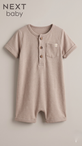 Next Baby Minimalist Beige Ribbed Henley Romper (BG-000578)