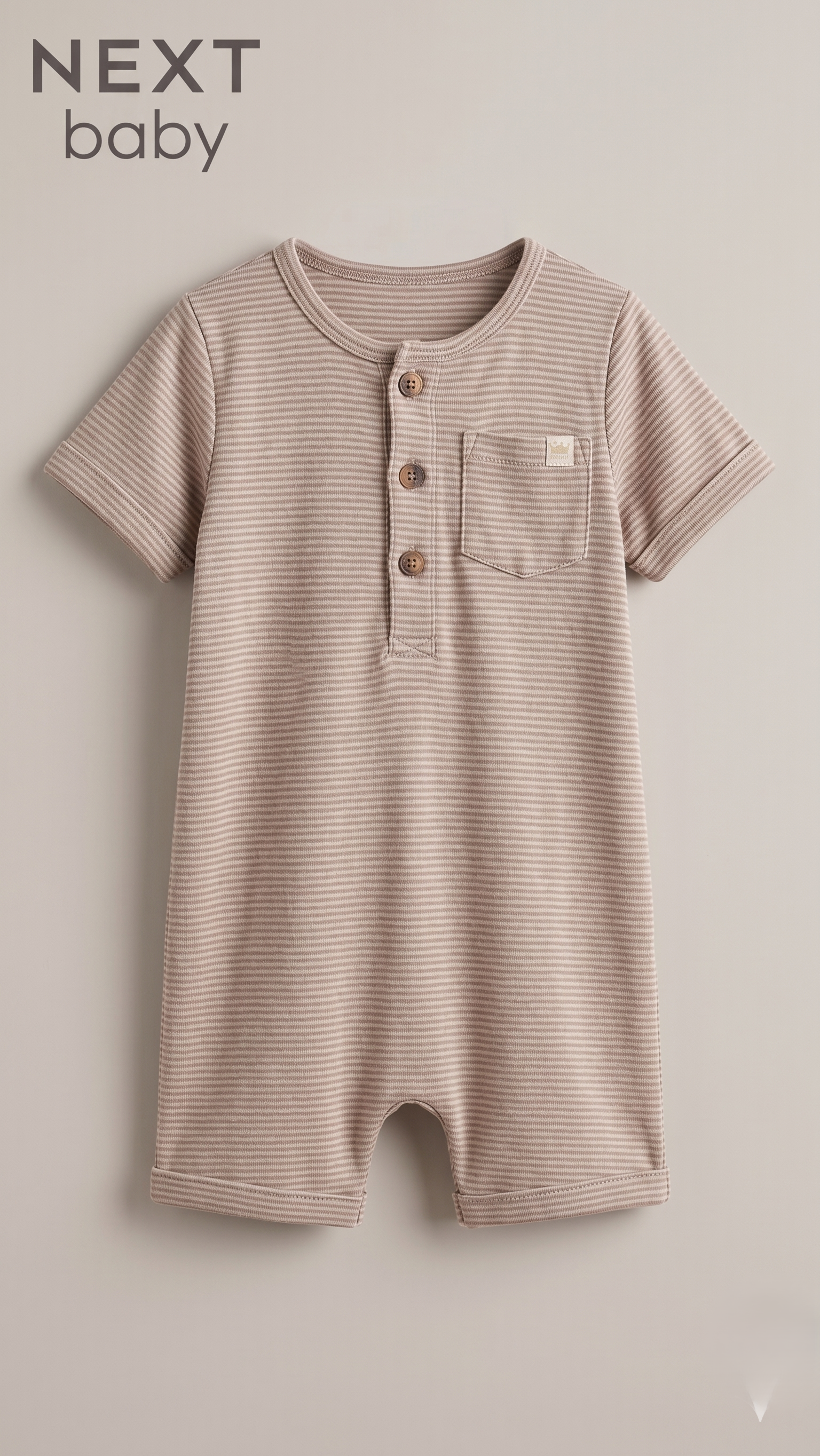 Next Baby Minimalist Beige Ribbed Henley Romper (BG-000578)