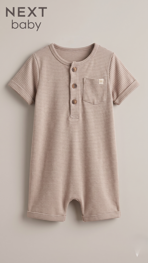 Next Baby Minimalist Beige Ribbed Henley Romper (BG-000578)