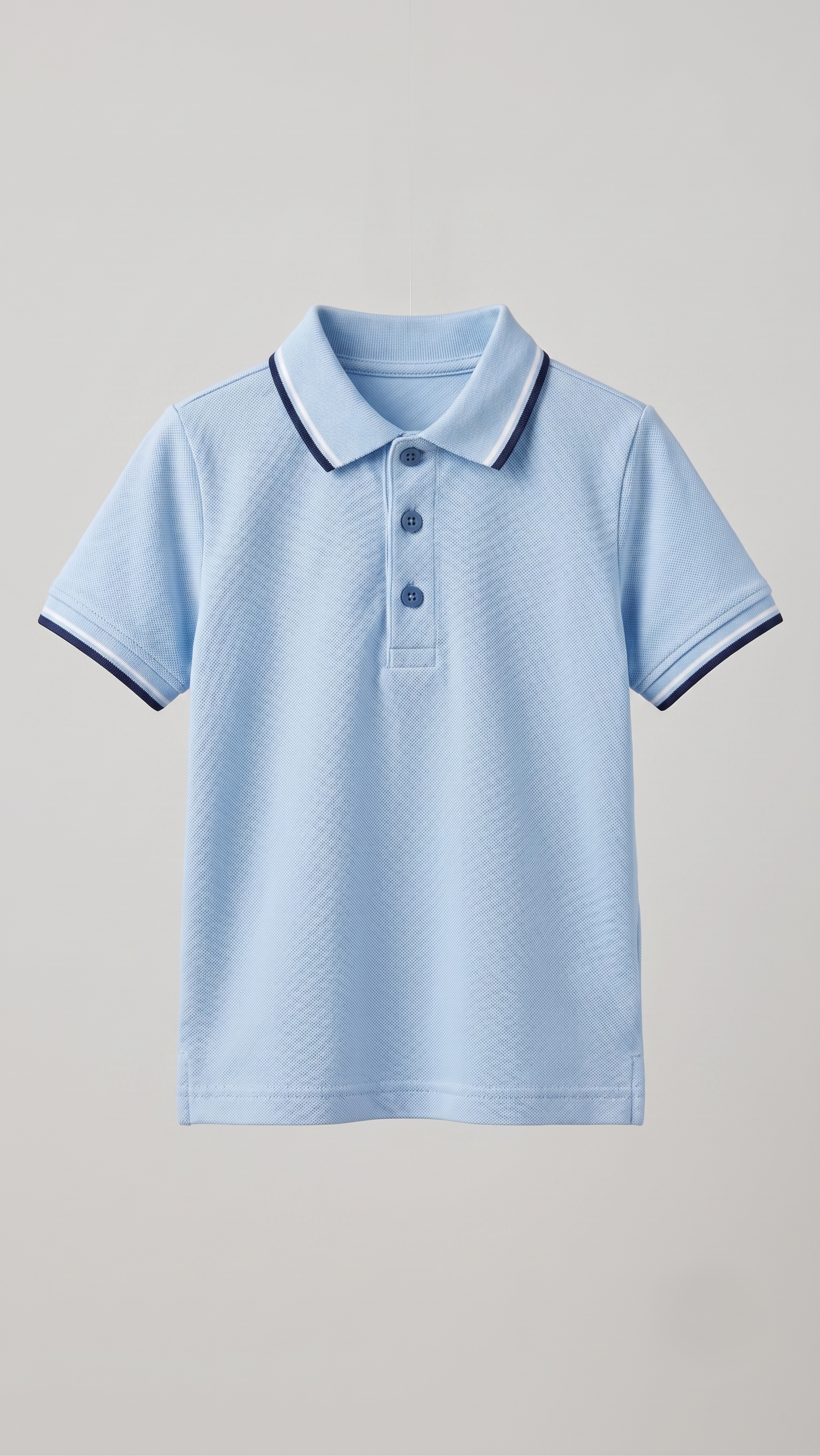 Boys' Classic Short Sleeve Polo Shirt with Striped Collar - Light Blue (BG-000845)
