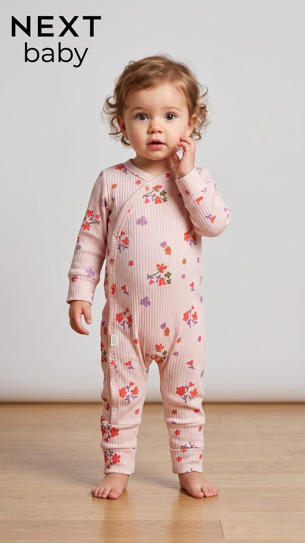 Pink Floral Ribbed Wrap Front Sleepsuit (BG-000640)