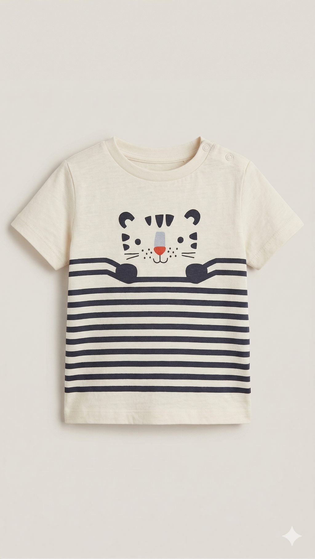 White Striped Childerns T-shirt with playful Tiger Motif (BG-000428)