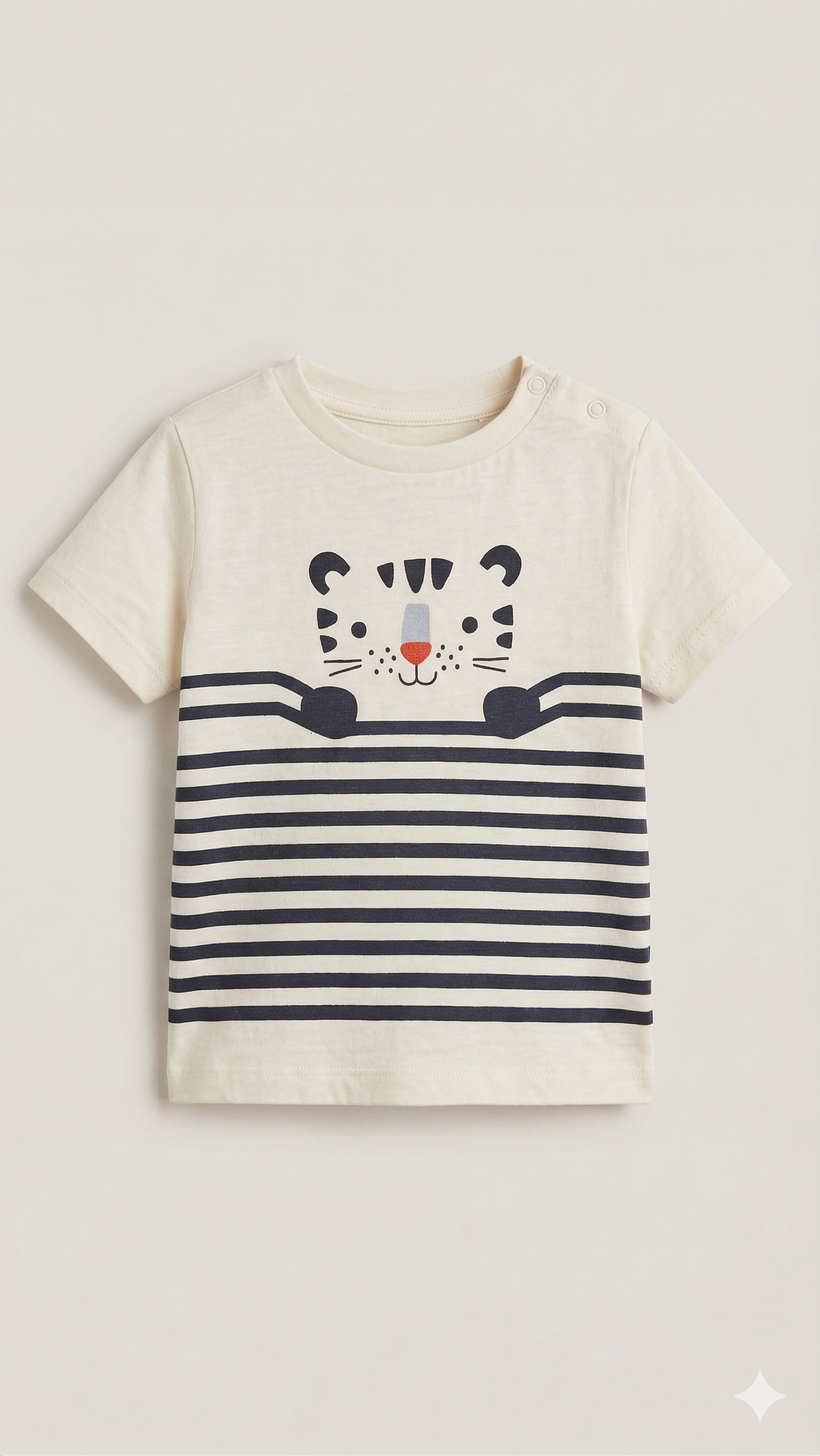 White Striped Childerns T-shirt with playful Tiger Motif (BG-000428)
