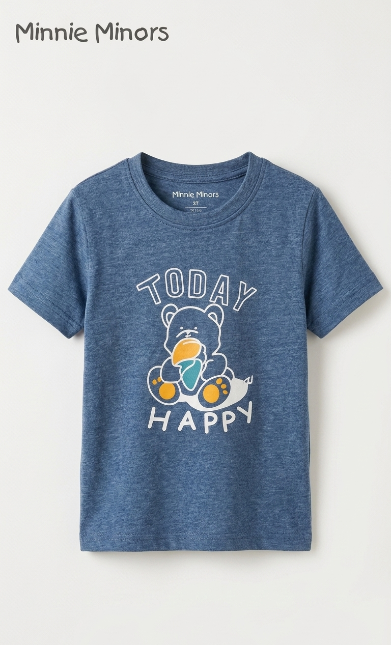 MINNIE MINORS BLUE SHIRT TODAY HAPPY WITH BEAR PRINT (BG-000678)