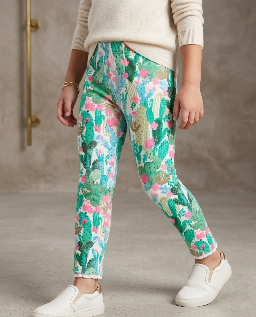 GREEN CACTUS PRINT TIGHTS  (BG-000794)