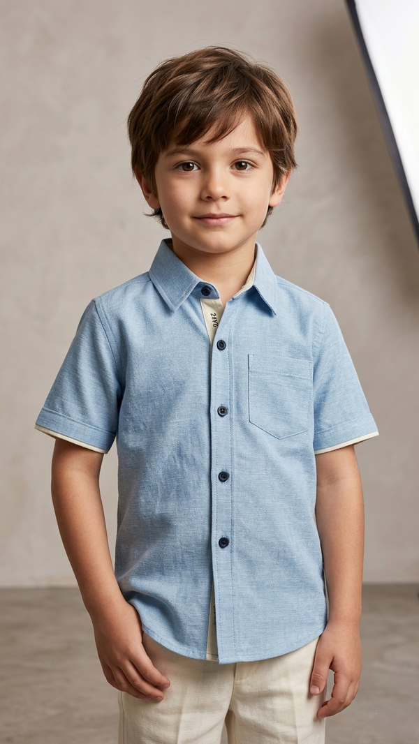 BLUE HALF SLEEVES CASUAL SHIRT WITH FRONT POCKET (BG-000690)