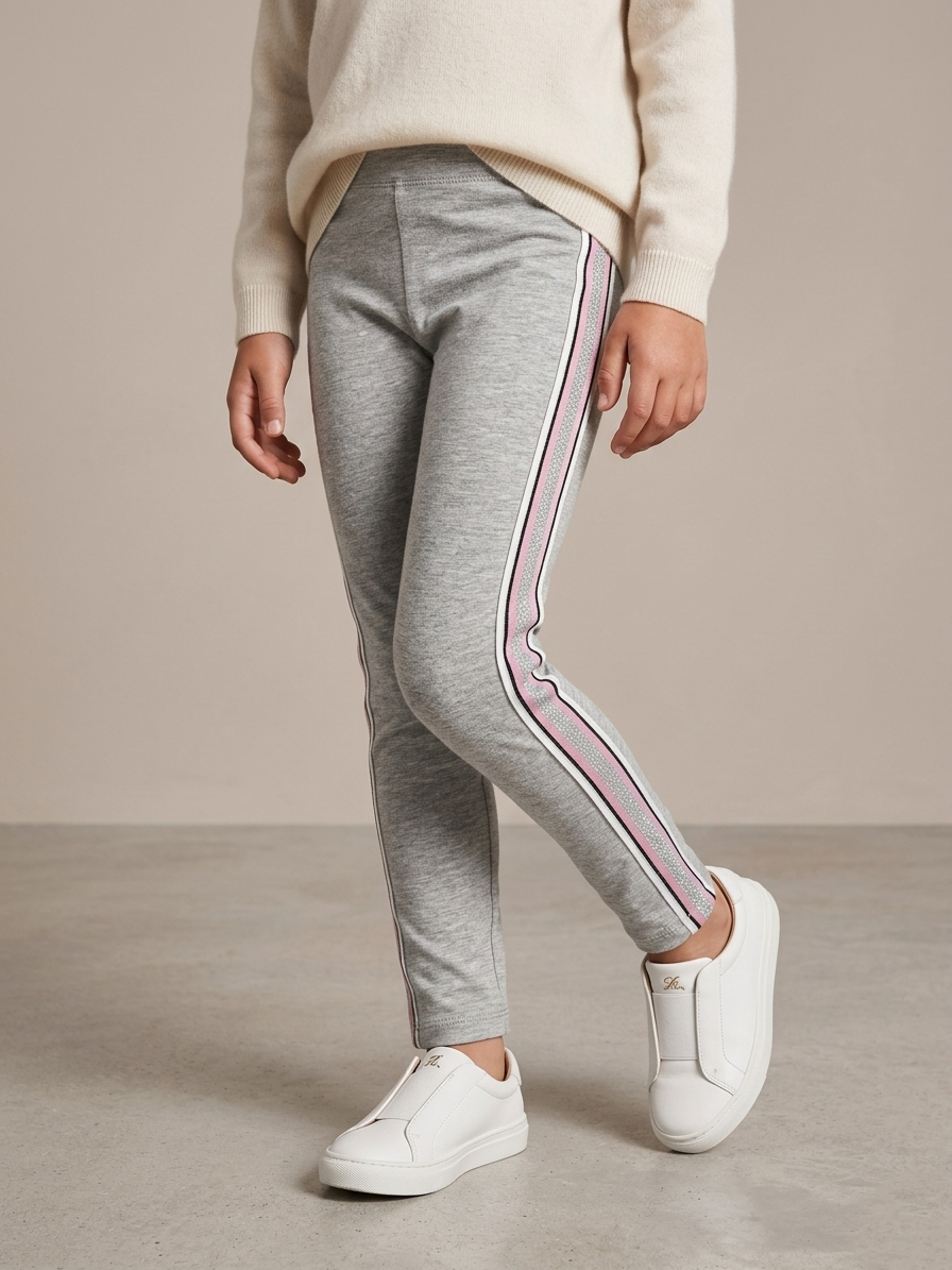 GREY TIGHTS WITH PINK AND WHITE STRIPE ON EDGE (BG-000807)