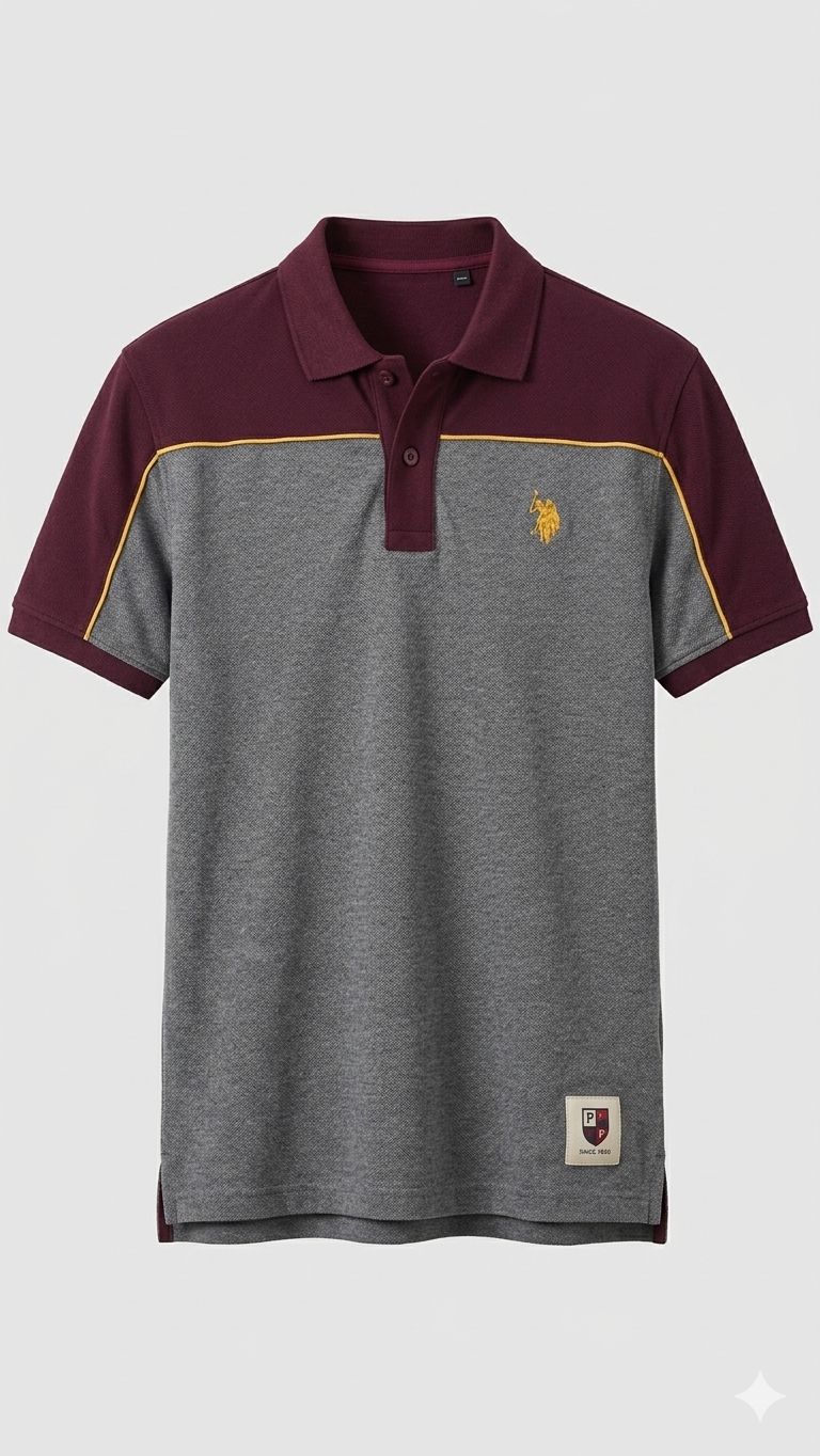 US POLO TOP MAROON AND BOTTOM GREY (BG-000723)