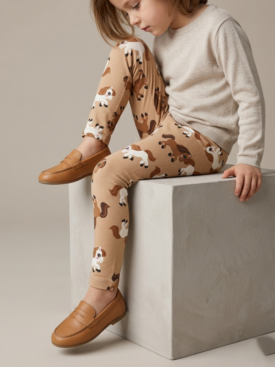 LIGHT BROWN TIGHTS WITH HORSE PRINT (BG-000806)