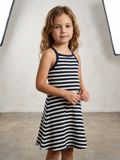 SLEEVELESS FROCK WHITE AND BLACK STRIPES (BG-000789)