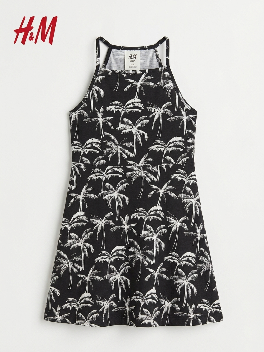 H&M BLACK FROCK WITH WHITE FLOWERS PRINT (BG-000790)