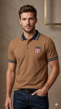 GANT POLO LIGHT BROWN WITH US FLAG ON FRONT (BG-000729)